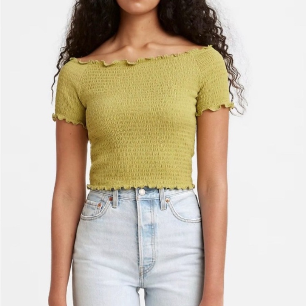 Levi’s Ruffle Trim Off-Shoulder Top - Green